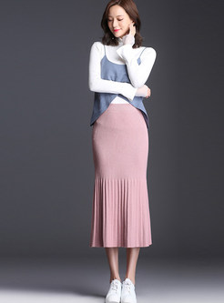 Pink Sweet Elastic High Waist Knitted Skirt
