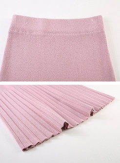 Pink Sweet Elastic High Waist Knitted Skirt