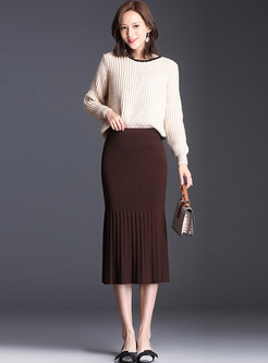 Casual Easy-matching Sheath Knitted Falbala Skirt