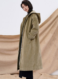 Trendy Green Hooded Thicken Slim All-matched Coat