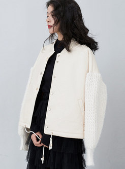 Stylish White Stitching PU Slim Cropped Coat