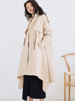 Khaki Notched Long Sleeve Double-breasted Trench Coat