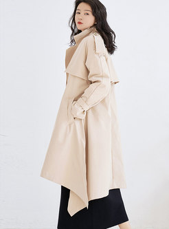 Khaki Notched Long Sleeve Double-breasted Trench Coat