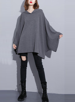 Solid Color Plus Size Bat Sleeve Hooded Sweatshirt