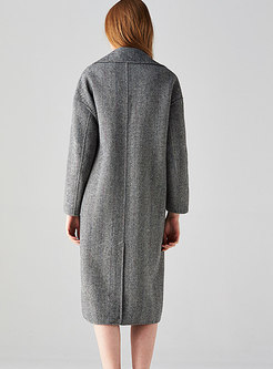 Fashion Grey Solid Turn-down Collar Buttoned Coat