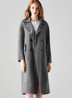 Fashion Grey Solid Turn-down Collar Buttoned Coat