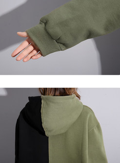 Color-blocked Hooded Letter Thermal Sweatshirt