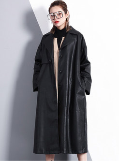 Plus Size Notched Single-breasted Loose Trench Coat