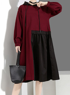 Fashion Cold Hooded Color-blocked Shift Dress