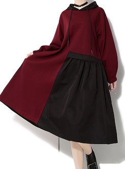Fashion Cold Hooded Color-blocked Shift Dress