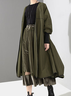 Fashion Army Green Patchwork Long Trench Coat