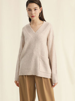 Casual Solid Color V-neck Bottoming Sweater