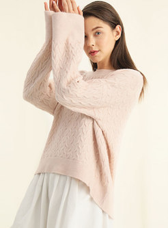 Casual Light Pink Autumn Twist Texture Knitted Sweater