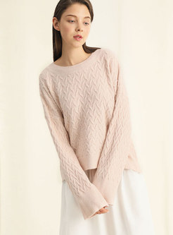 Casual Light Pink Autumn Twist Texture Knitted Sweater