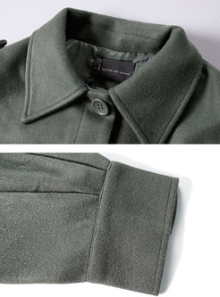 Turn Down Collar Single-breasted Woolen Coat