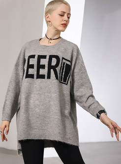 O-neck Bat Sleeve Letter Loose Knitted Top