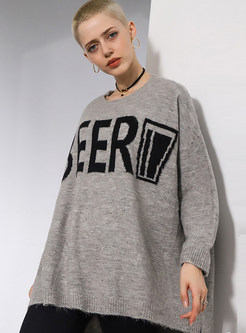 O-neck Bat Sleeve Letter Loose Knitted Top