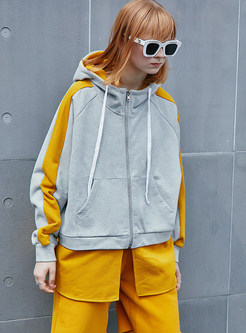 Fashion Color-blocked Hooded Zippered Thermal Coat