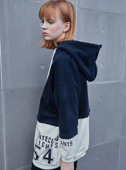Casual Color-blocked Tied Letter Print Hoodie