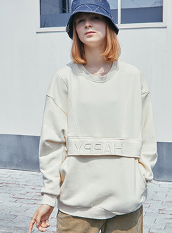 Loose O-neck Stitching Letter Pullover Sweatshirt