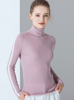 Autumn Turtle Neck Long Sleeve Wool Slim Knitted Sweater 