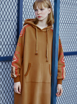 Hooded Long Sleeve Pullover Loose Dress With Pocket