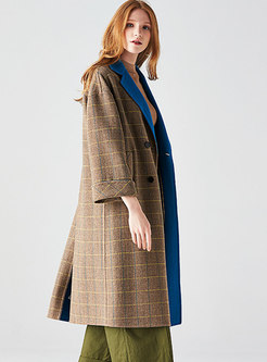 Stylish Color-blocked Stitching Grid Hairy Coat