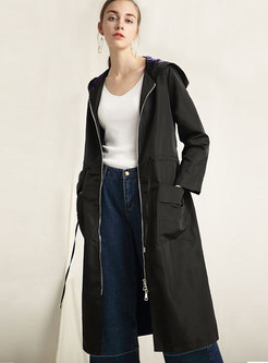 Brief Hooded Gathered Waist Pockets Trench Coat