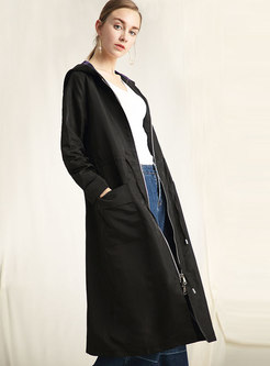 Brief Hooded Gathered Waist Pockets Trench Coat