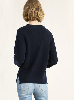 Color-blocked Patchwork Wool-blend Loose Sweater