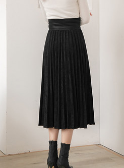 Brief Pure Color High Waist Pleated Skirt