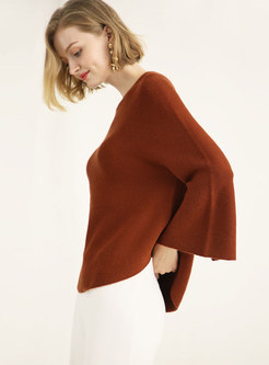 Casual Flare Sleeve Split Knitting Sweater