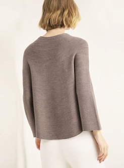 Casual Pure Color Flare Sleeve Split Knitting Sweater