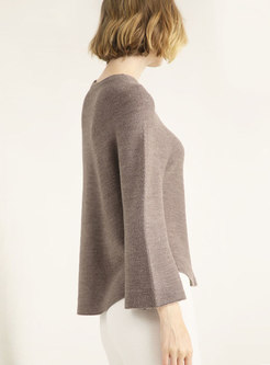 Casual Pure Color Flare Sleeve Split Knitting Sweater