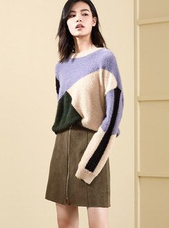 Stylish Color-blocked Thicken Long Sleeve Sweater