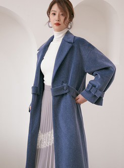 Notched Pure Color Long Sleeve Wool Overcoat