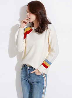 Color-blocked O-neck Long Sleeve Pullover Sweater
