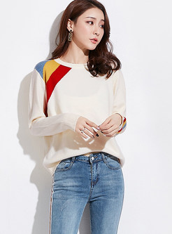 Color-blocked O-neck Long Sleeve Pullover Sweater