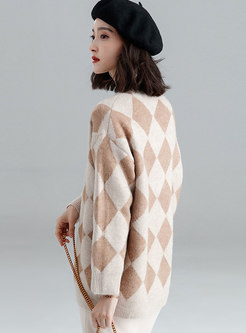 Fashion Geometric Pattern V-neck Single-breasted Sweater