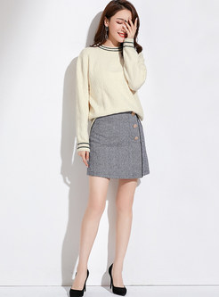 Casual O-neck Long Sleeve Color-blocked Sweater