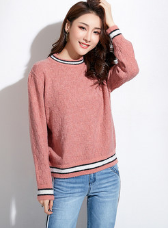 Color-blocked O-neck Loose Pullover Sweater