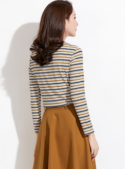 Slim Striped Long Sleeve Bottoming Knitted Top