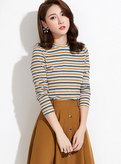 Slim Striped Long Sleeve Bottoming Knitted Top