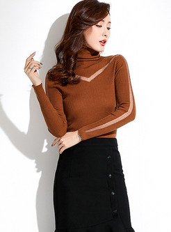 Pure Color High Neck Hollow Out Thermal Sweater