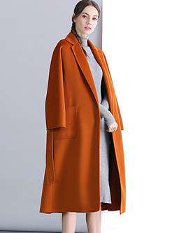 Trendy Notched Long Sleeve Tie-waist Overcoat