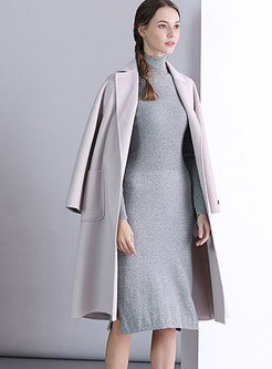 Fashion Solid Color Notched Cashmere Coat With Pocket