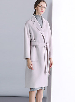 Fashion Solid Color Notched Cashmere Coat With Pocket