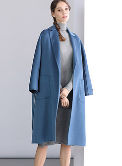 Brief Pure Color Notched Loose Cashmere Overcoat