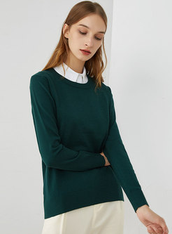 Casual Green Pullover O-neck Long Sleeve Sweater