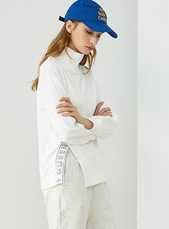 Casual White High Neck Sports Letter Split Hoodies
